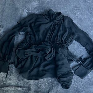 Zara Black Sheer Romantic Blouse